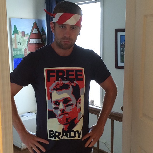 Steve wearing a Free Brady shirt and bandana